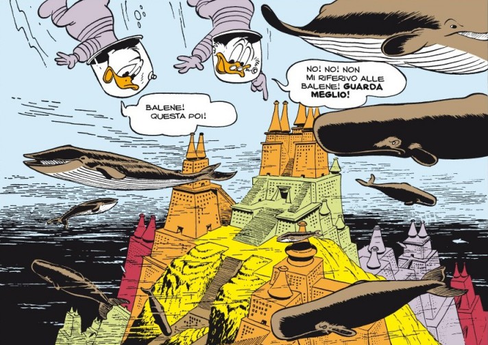 La città sommersa di Atlantide come viene immaginata dal grande fumettista statunitense Carl Barks nell'avventura "Zio Paperone pesca lo skirillione" (1954)