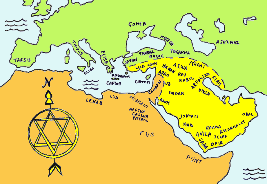 La Tavola delle Genti trasformata in carta geografica: possibile localizzazione dei discendenti di No