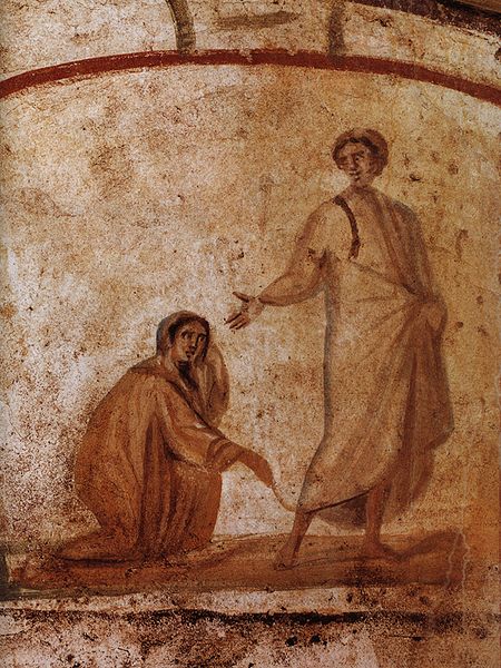 "Gesù e l'emorroissa", dalle Catacombe di Marcellino e Pietro a Roma