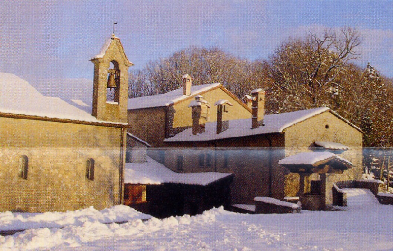 Il santuario della Verna sotto la neve, fotografato nel novembre 2008
