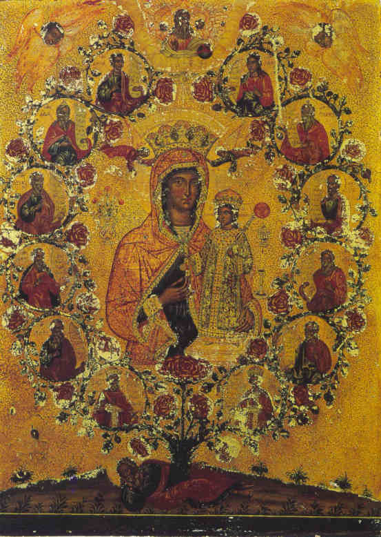 Maria al centro dell'albero di Iesse, icona siriana del XVIII secolo