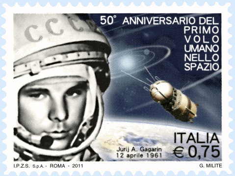 Francobollo dedicato al 50° anniversario del volo di Gagarin