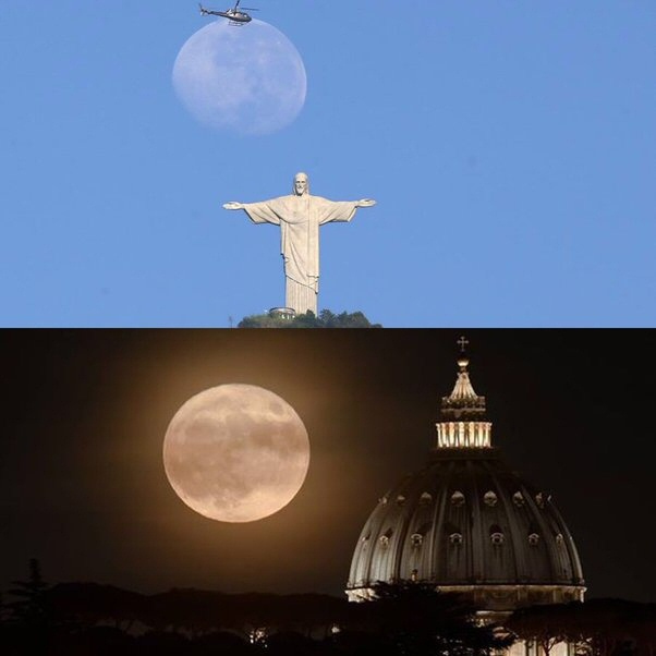 Una delle prove che la Terra non  piatta: a Rio de Janeiro (sotto) la Luna appare capovolta rispetto a come la si vede a Roma (sotto)!