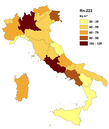 Mappa della pericolosità del radon in Italia