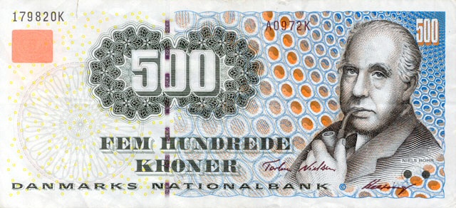 Niels Bohr su una banconota danese da 500 corone