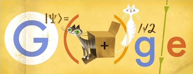 Doodle di Google pubblicato il 12 dicembre 2013 per il 126° anniversario della nascita di Erwin Schrödinger. interamente dedicato al suo celeberrimo gatto