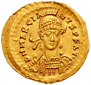 Moneta di Marciano, una volta divenuto imperatore romano d'oriente