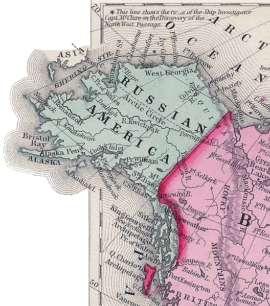 L'America Russa intorno al 1850 in una mappa d'epoca