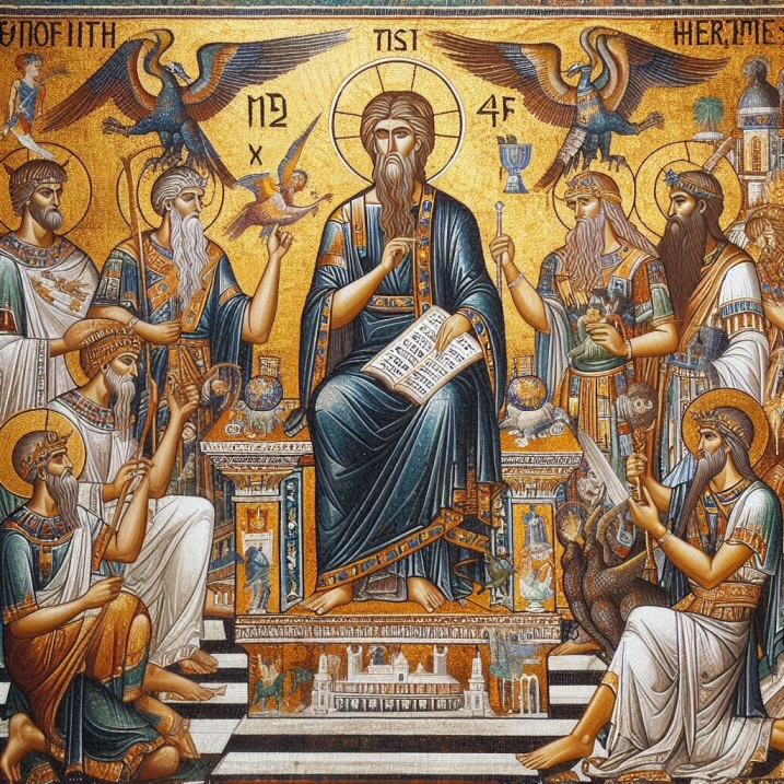 I sette Iarediti intorno al loro padre in un mosaico bizantino