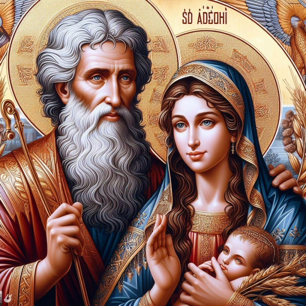Icona del Patriarca Abramo con la moglie Sara e il figlio Isacco