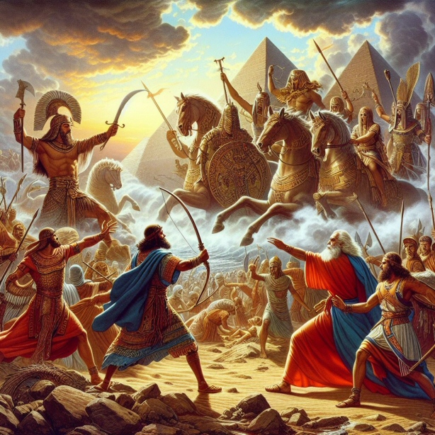 Abramo, Lot e Abimlech affrontano in battaglia il Faraone