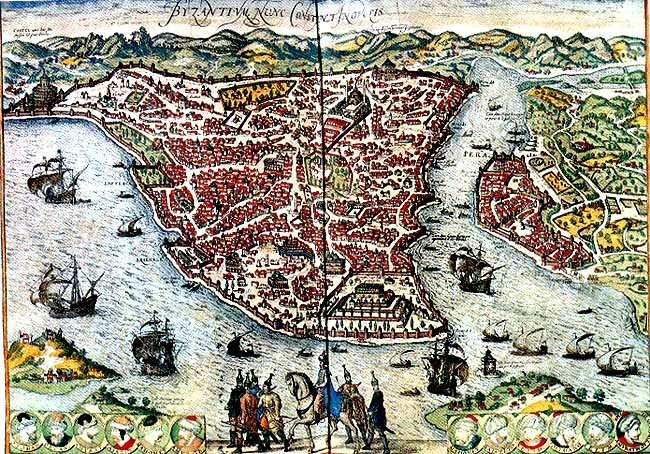 Mappa della citt di Bisanzio (Costantinopoli), XVI secolo
