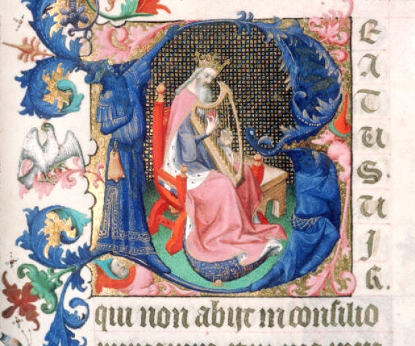 L'anziano Re Davide compone i Salmi, miniatura del XIII secolo