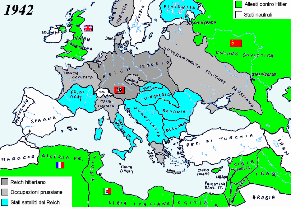 L'Europa occupata dai nazisti nel 1942 (grazie a William Riker)