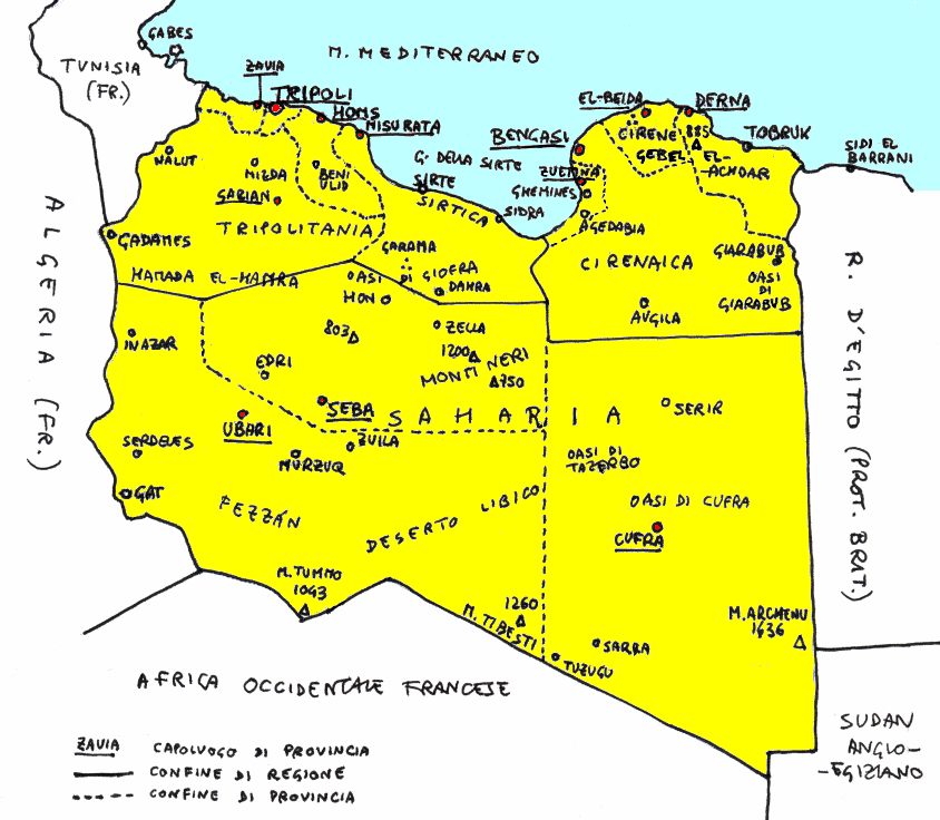 La Libia suddivisa in tre regioni nel 1926