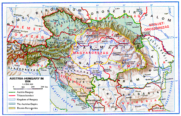 In giallo: la nuova Ungheria uscita dal trattato di Trianon