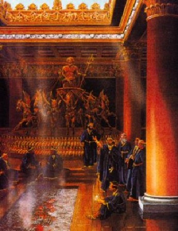 Linterno del tempio di Poseidone, sullo sfondo si pu vedere la famosa statua a lui dedicat