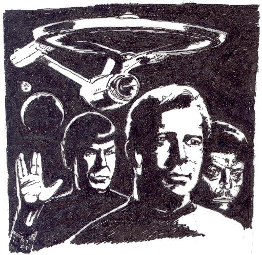 James T. Kirk, Leonard McCoy e Spock disegnati dall'amico Sandro Degiani