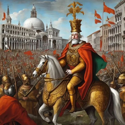 Carlo Magno entra vittorioso a Venezia (immagine creata con openart.ai)