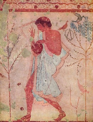 Suonatore di cetra, affresco della Tomba del Triclinio a Tarquinia