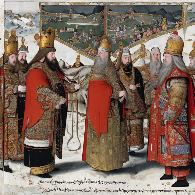 Storico incontro tra l'imperatore romano Augusto, l'imperatore dei Parti Fraate IV e l'imperatore cinese Cheng Di (creata con openart.ai)