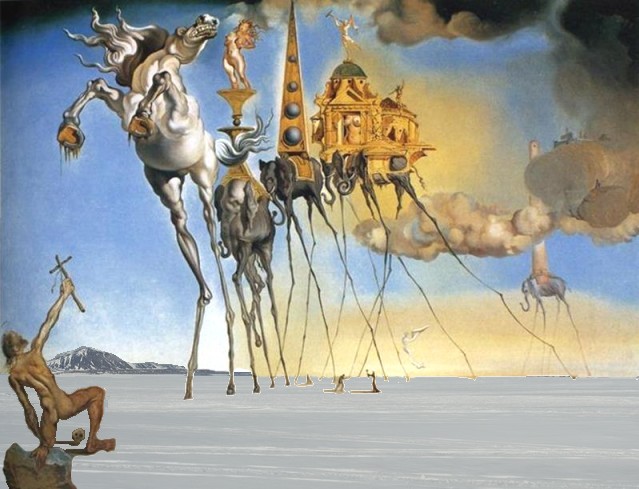 Salvador Dal, "La glaciazione di Sant'Antonio" (1946), olio su tela, cm 119,5 x 89,7, oggi al Museo delle Belle Arti di Nuova Cartagine
