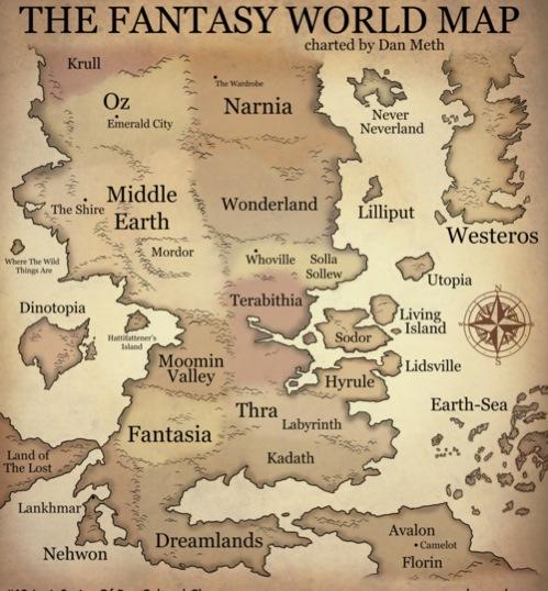Una straordinaria mappa del mondo della fantasy di Dan Meth!