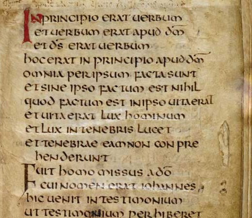 L'incipit del Vangelo secondo Giovanni nel cosiddetto Vangelo di San Cuberto, risalente al VII secolo e oggi alla British Library di Londra