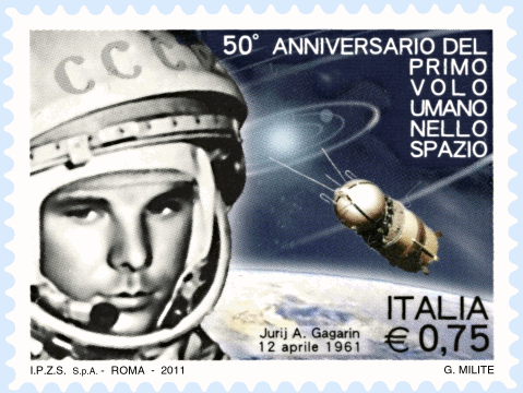 Francobollo dedicato al 50 anniversario del volo di Gagarin