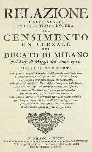 Testimonianza del grande Censimento Milanese del 1750
